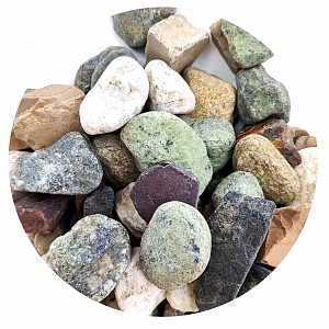 Микс галтованныйх камней 20-40 мм (Яшма, златолит, фельзит, змеевик, мрамор)